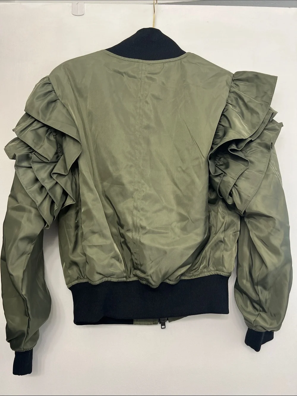 MABLE Anthropology Olive Bomber Jacket with Black Trim and Orange Lining Jacket - Picture 8 of 10